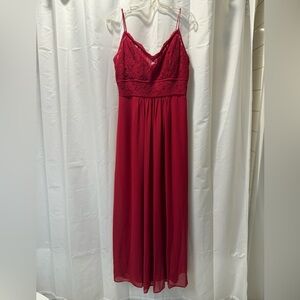 Elegant Red Lace Maxi Bridesmaid Dress